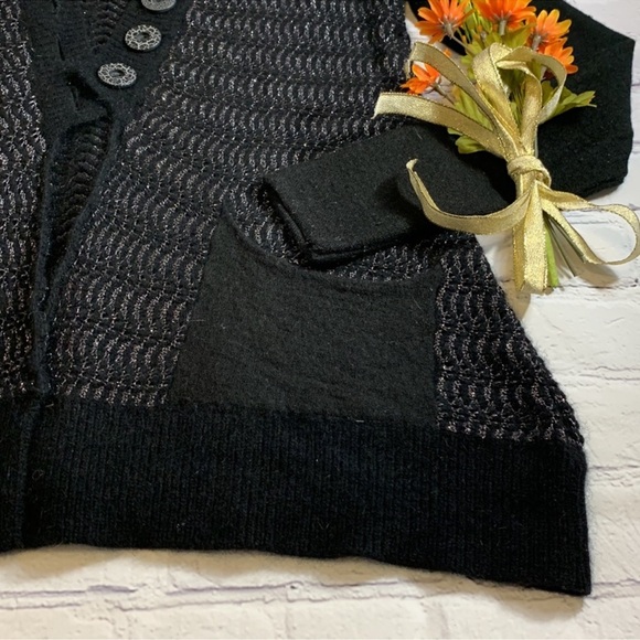 Free People Willow Caroline Black Metallic Patch Pockets Button Cardigan• Small - Picture 6 of 12